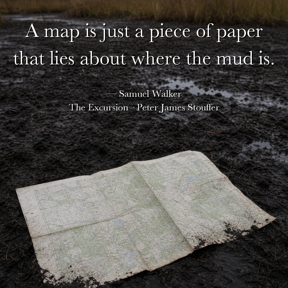 Quote image for The Excursion: A map is just a piece of paper that lies about where the mud is.