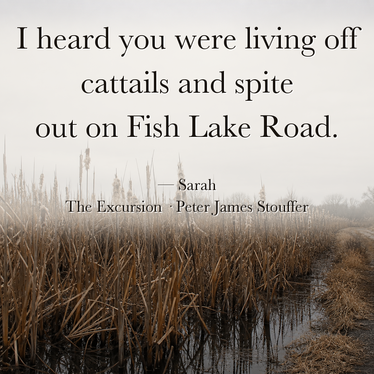 Quote image for The Excursion: I heard you were living off cattails and spite out on Fish Lake Road.