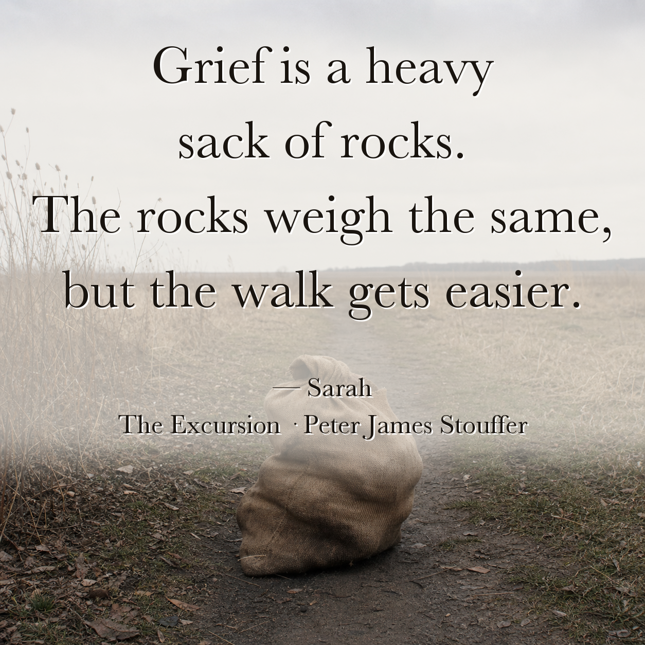 Quote image for The Excursion: Grief is a heavy sack of rocks. You can drag it alone until your knees give out, or you can let a friend grab a corner.