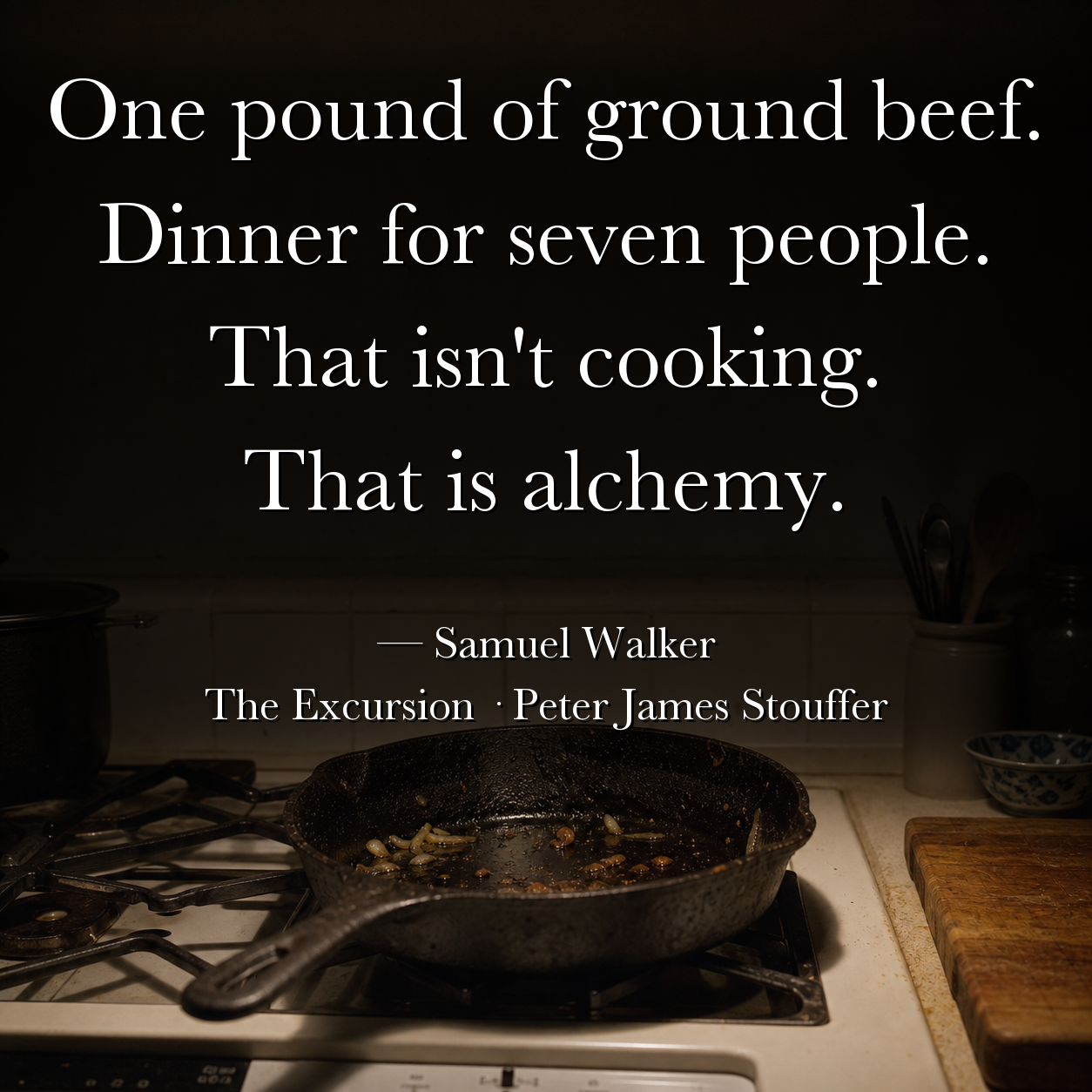 Quote image for The Excursion: Wall Street thinks it understands leverage. But the real financial wizardry happens in a kitchen on a Tuesday night, turning one pound of ground beef into dinner for seven people. That isn't cooking; that is alchemy.